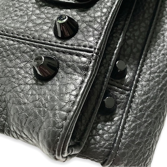 Black Leather Gunmetal Rivets Clutch Crossbody Bag NWOT - Picture 10 of 14